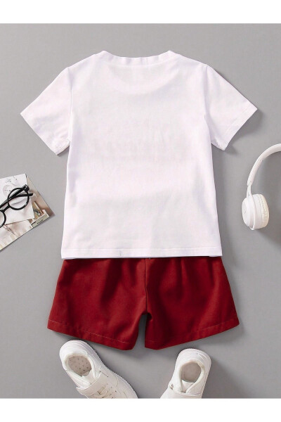 Ideal Cotton Kids Set - White T-shirt Red Shorts Printed Girl Boy Kids Summer Polo Collar - 2