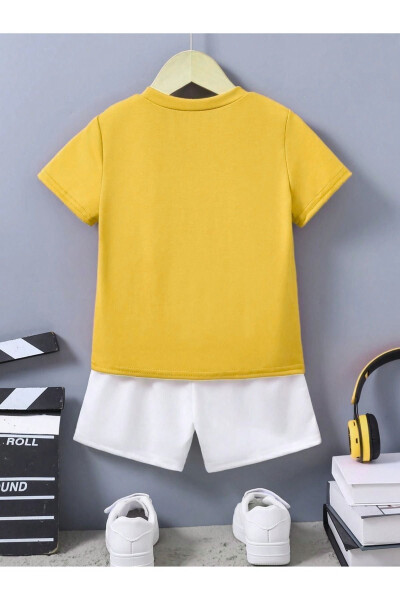 Ideal Cotton Kids Set - Yellow T-shirt White Shorts Printed Girl Boy Kids Summer Bike Collar - 3