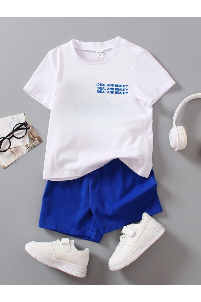 Ideal Printed Cotton Children's Set Navy Blue Shorts White T-shirt - Girl Boy Children Summer Bike Collar - 1