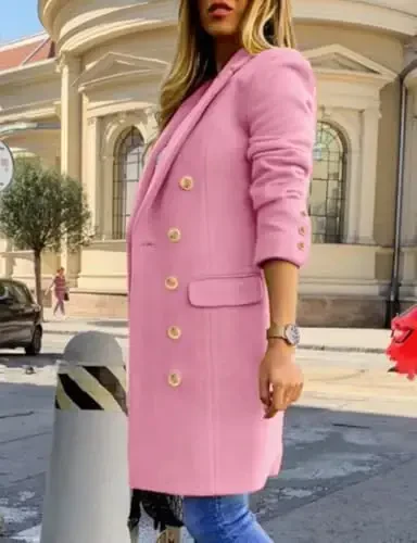 IDEALSANXUN Ayollar Kuz-Qish Jun Palto Ikkita Ko'krakli Midi Peacoat Trenç Palto - IDEALSANXUN (1)