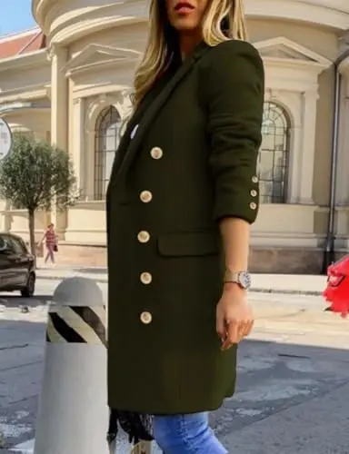 IDEALSANXUN Ayollar Kuzgi Qishki Jun Palto Ikkita Tugmali Midi Palto Trenç Palto - 2