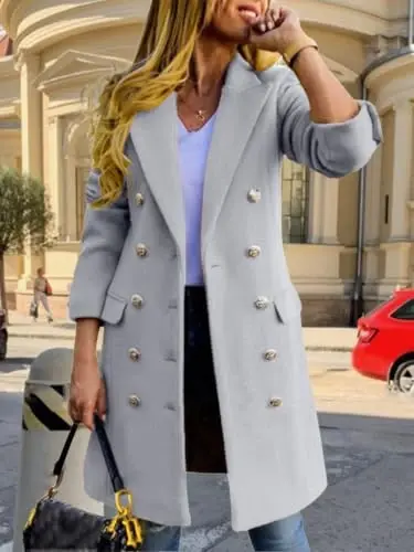 IDEALSANXUN Womens Fall Winter Wool Coats Double Breasted Midi Peacoat Trench Coats - 1