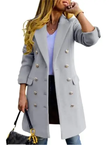 IDEALSANXUN Womens Fall Winter Wool Coats Double Breasted Midi Peacoat Trench Coats - IDEALSANXUN (1)