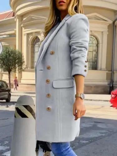 IDEALSANXUN Womens Fall Winter Wool Coats Double Breasted Midi Peacoat Trench Coats - 3