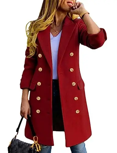 IDEALSANXUN Womens Fall Winter Wool Coats Double Breasted Midi Peacoat Trench Coats 