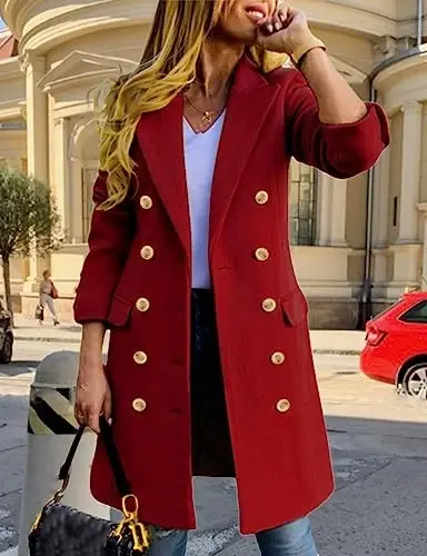 IDEALSANXUN Womens Fall Winter Wool Coats Double Breasted Midi Peacoat Trench Coats - 2