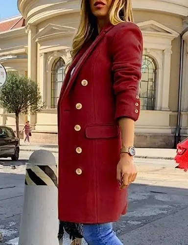 IDEALSANXUN Womens Fall Winter Wool Coats Double Breasted Midi Peacoat Trench Coats - 3