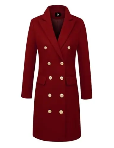 IDEALSANXUN Womens Fall Winter Wool Coats Double Breasted Midi Peacoat Trench Coats - 4