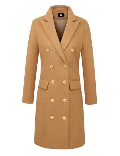 IDEALSANXUN Womens Fall Winter Wool Coats Double Breasted Midi Peacoat Trench Coats - 3