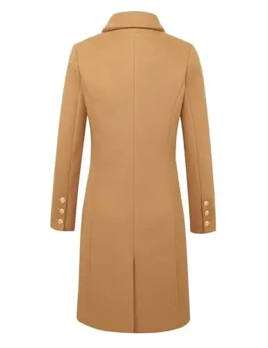IDEALSANXUN Womens Fall Winter Wool Coats Double Breasted Midi Peacoat Trench Coats - 4