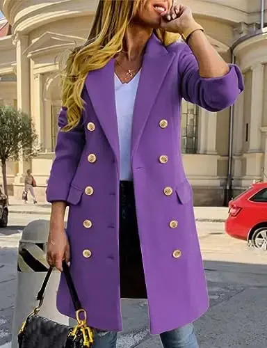 IDEALSANXUN Womens Fall Winter Wool Coats Double Breasted Midi Peacoat Trench Coats - IDEALSANXUN (1)