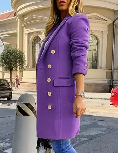 IDEALSANXUN Womens Fall Winter Wool Coats Double Breasted Midi Peacoat Trench Coats - 3