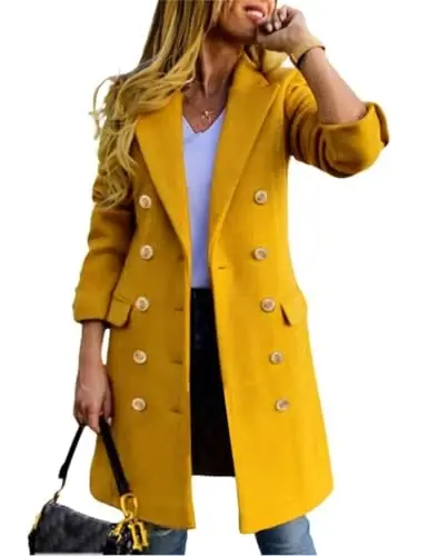 IDEALSANXUN Womens Fall Winter Wool Coats Double Breasted Midi Peacoat Trench Coats 