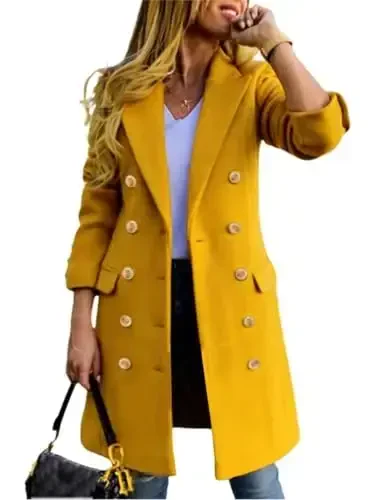 IDEALSANXUN Womens Fall Winter Wool Coats Double Breasted Midi Peacoat Trench Coats - 1