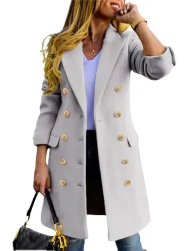 IDEALSANXUN Womens Fall Winter Wool Coats Double Breasted Midi Peacoat Trench Coats - 1