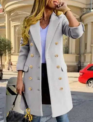 IDEALSANXUN Womens Fall Winter Wool Coats Double Breasted Midi Peacoat Trench Coats - 2