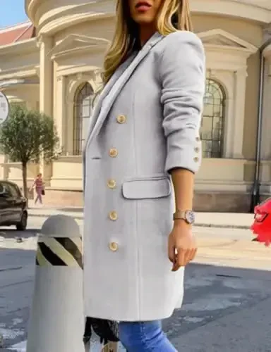 IDEALSANXUN Womens Fall Winter Wool Coats Double Breasted Midi Peacoat Trench Coats - 3