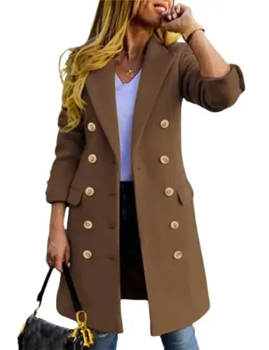IDEALSANXUN Womens Fall Winter Wool Coats Double Breasted Midi Peacoat Trench Coats 