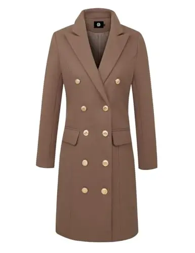 IDEALSANXUN Womens Fall Winter Wool Coats Double Breasted Midi Peacoat Trench Coats - 4