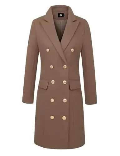 IDEALSANXUN Womens Fall Winter Wool Coats Double Breasted Midi Peacoat Trench Coats - 4