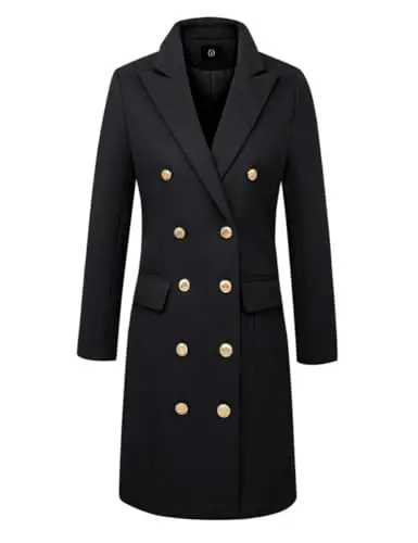 IDEALSANXUN Womens Fall Winter Wool Coats Double Breasted Midi Peacoat Trench Coats - 3