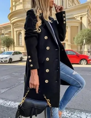IDEALSANXUN Womens Fall Winter Wool Coats Double Breasted Midi Peacoat Trench Coats - IDEALSANXUN (1)