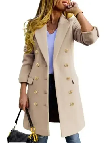 IDEALSANXUN Womens Fall Winter Wool Coats Double Breasted Midi Peacoat Trench Coats - 1