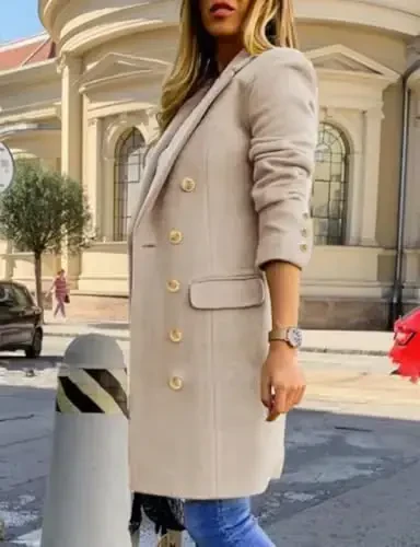 IDEALSANXUN Womens Fall Winter Wool Coats Double Breasted Midi Peacoat Trench Coats - 3