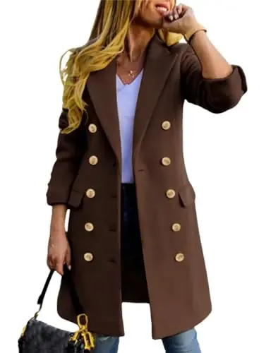 IDEALSANXUN Womens Fall Winter Wool Coats Double Breasted Midi Peacoat Trench Coats 