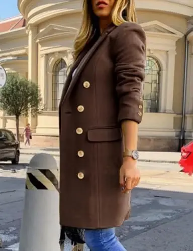 IDEALSANXUN Womens Fall Winter Wool Coats Double Breasted Midi Peacoat Trench Coats - 3