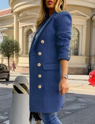 IDEALSANXUN Womens Fall Winter Wool Coats Double Breasted Midi Peacoat Trench Coats - 3