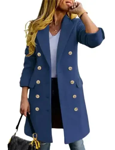 IDEALSANXUN Womens Fall Winter Wool Coats Double Breasted Midi Peacoat Trench Coats - 1