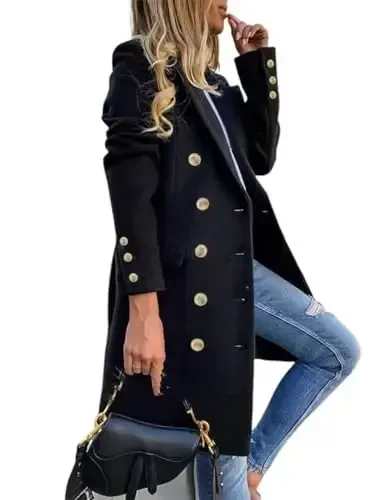IDEALSANXUN Womens Fall Winter Wool Coats Double Breasted Midi Peacoat Trench Coats 