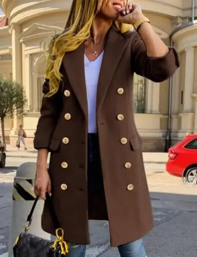 IDEALSANXUN Womens Fall Winter Wool Coats Double Breasted Midi Peacoat Trench Coats - 2