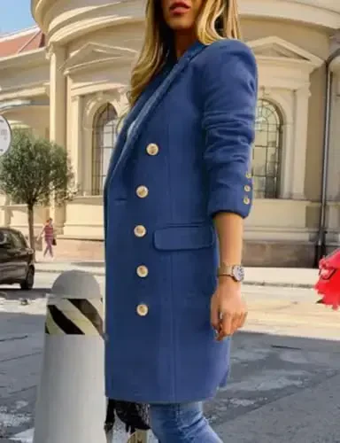 IDEALSANXUN Womens Fall Winter Wool Coats Double Breasted Midi Peacoat Trench Coats - 3