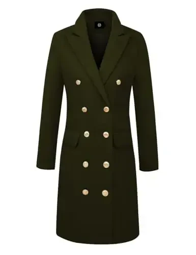 IDEALSANXUN Womens Fall Winter Wool Coats Double Breasted Midi Peacoat Trench Coats - 3