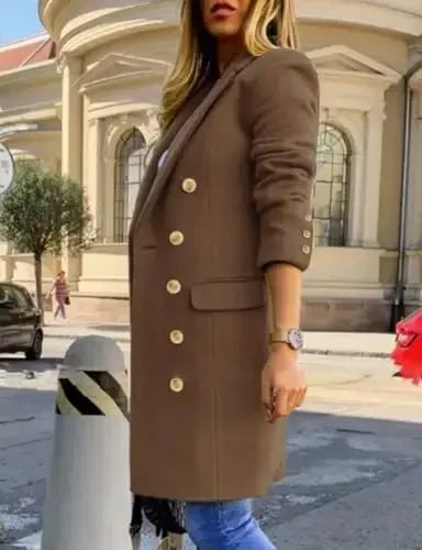 IDEALSANXUN Womens Fall Winter Wool Coats Double Breasted Midi Peacoat Trench Coats - 3