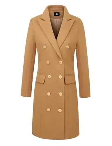 IDEALSANXUN Womens Fall Winter Wool Coats Double Breasted Midi Peacoat Trench Coats - 3