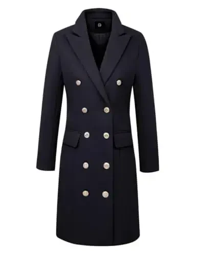 IDEALSANXUN Womens Fall Winter Wool Coats Double Breasted Midi Peacoat Trench Coats - 3