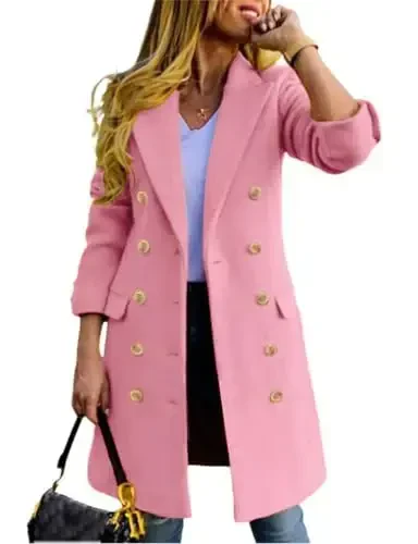 IDEALSANXUN Womens Fall Winter Wool Coats Double Breasted Midi Peacoat Trench Coats - 1