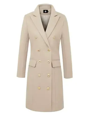 IDEALSANXUN Womens Fall Winter Wool Coats Double Breasted Midi Peacoat Trench Coats - 4