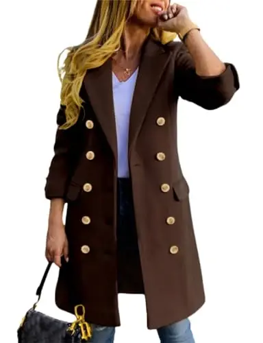 IDEALSANXUN Womens Fall Winter Wool Coats Double Breasted Midi Peacoat Trench Coats 
