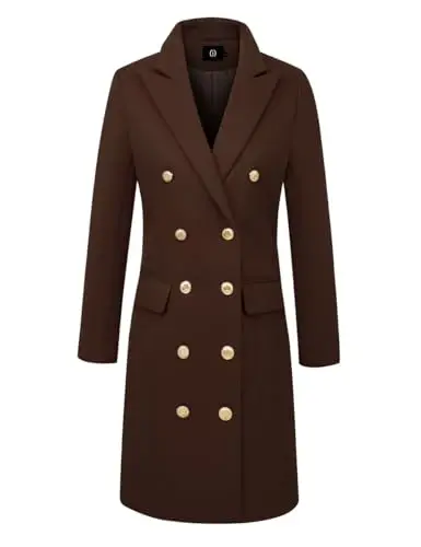 IDEALSANXUN Womens Fall Winter Wool Coats Double Breasted Midi Peacoat Trench Coats - 3