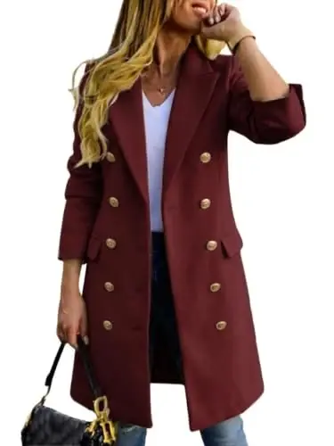 IDEALSANXUN Womens Fall Winter Wool Coats Double Breasted Midi Peacoat Trench Coats - 1