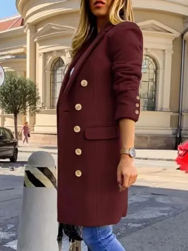 IDEALSANXUN Womens Fall Winter Wool Coats Double Breasted Midi Peacoat Trench Coats - 3