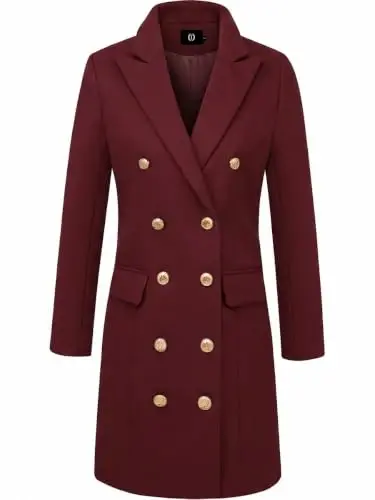 IDEALSANXUN Womens Fall Winter Wool Coats Double Breasted Midi Peacoat Trench Coats - 4