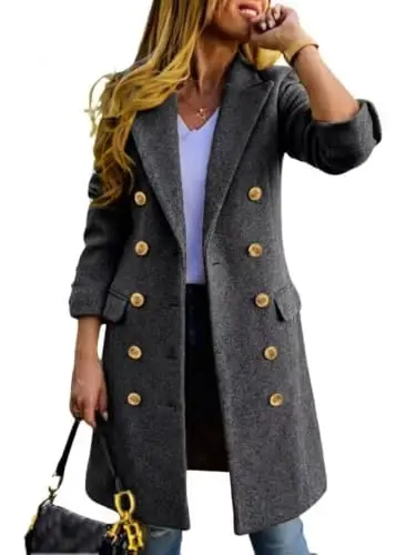 IDEALSANXUN Womens Fall Winter Wool Coats Double Breasted Midi Peacoat Trench Coats - 1