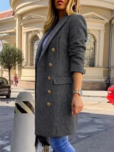 IDEALSANXUN Womens Fall Winter Wool Coats Double Breasted Midi Peacoat Trench Coats - 3