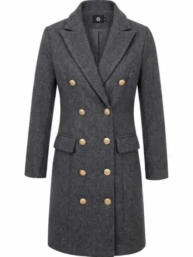 IDEALSANXUN Womens Fall Winter Wool Coats Double Breasted Midi Peacoat Trench Coats - 4