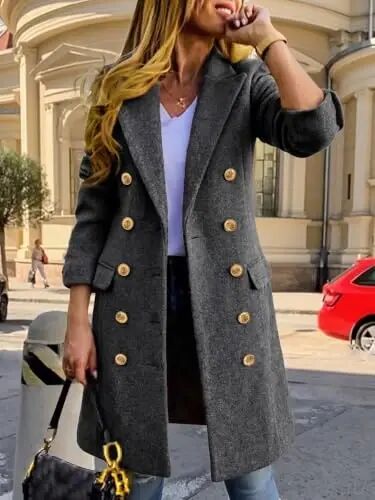 IDEALSANXUN Womens Fall Winter Wool Coats Double Breasted Midi Peacoat Trench Coats - IDEALSANXUN (1)
